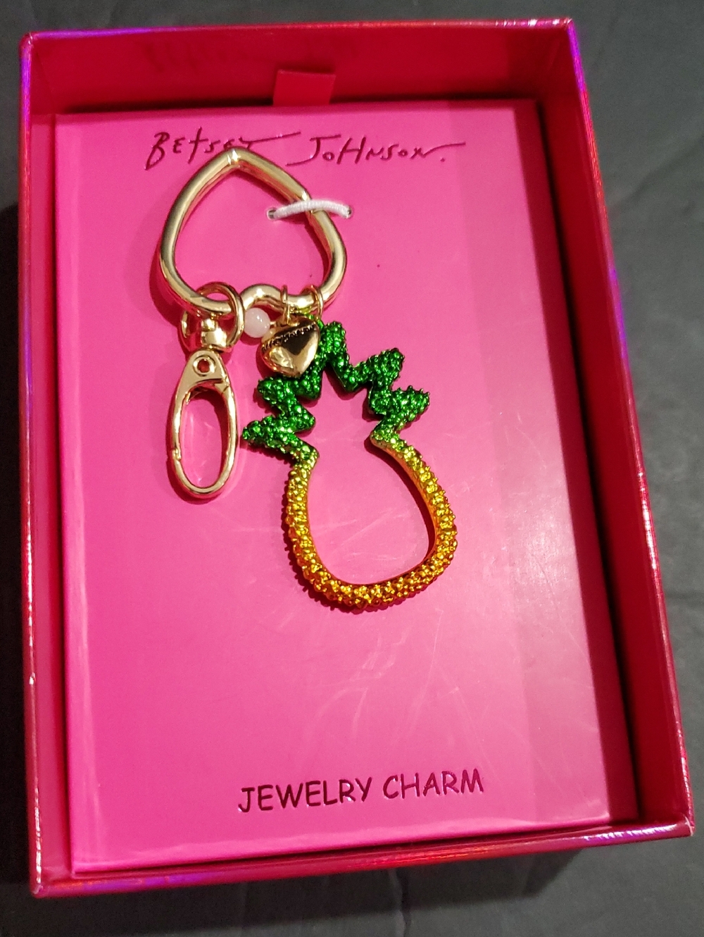 Betsey Johnson‎ gold tone green ombre pineapple carabiner keychain bag charm new